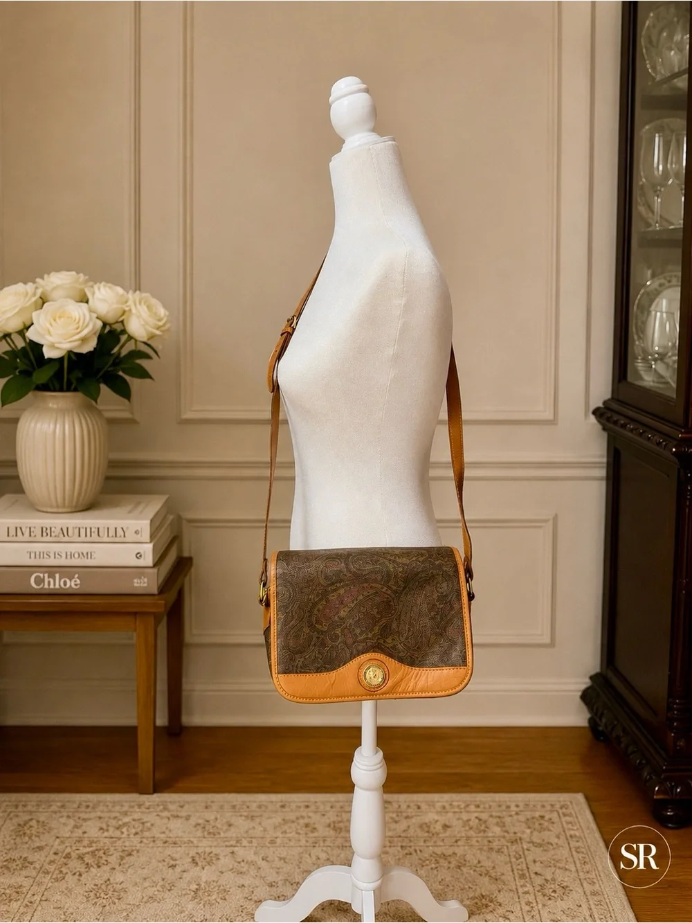 Sold VTG Pierre Balmain Paisley Canvas Leather Trim Crossbody Shoulder Bag